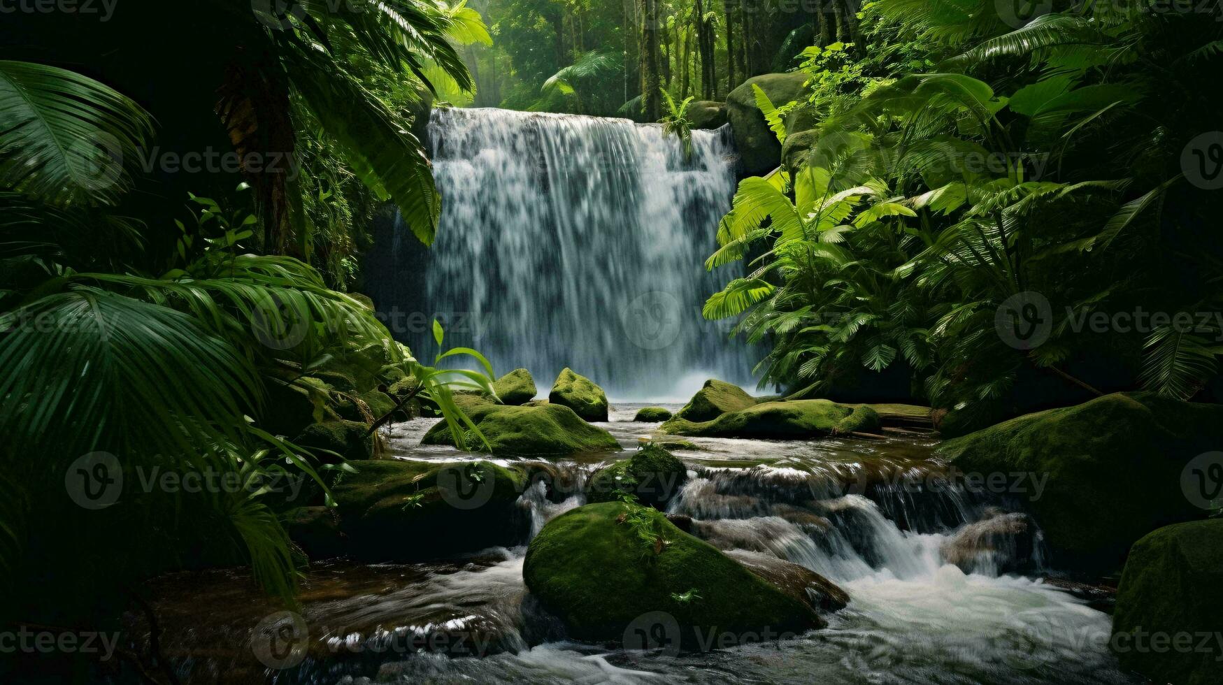 een waterval in een Woud ai gegenereerd foto