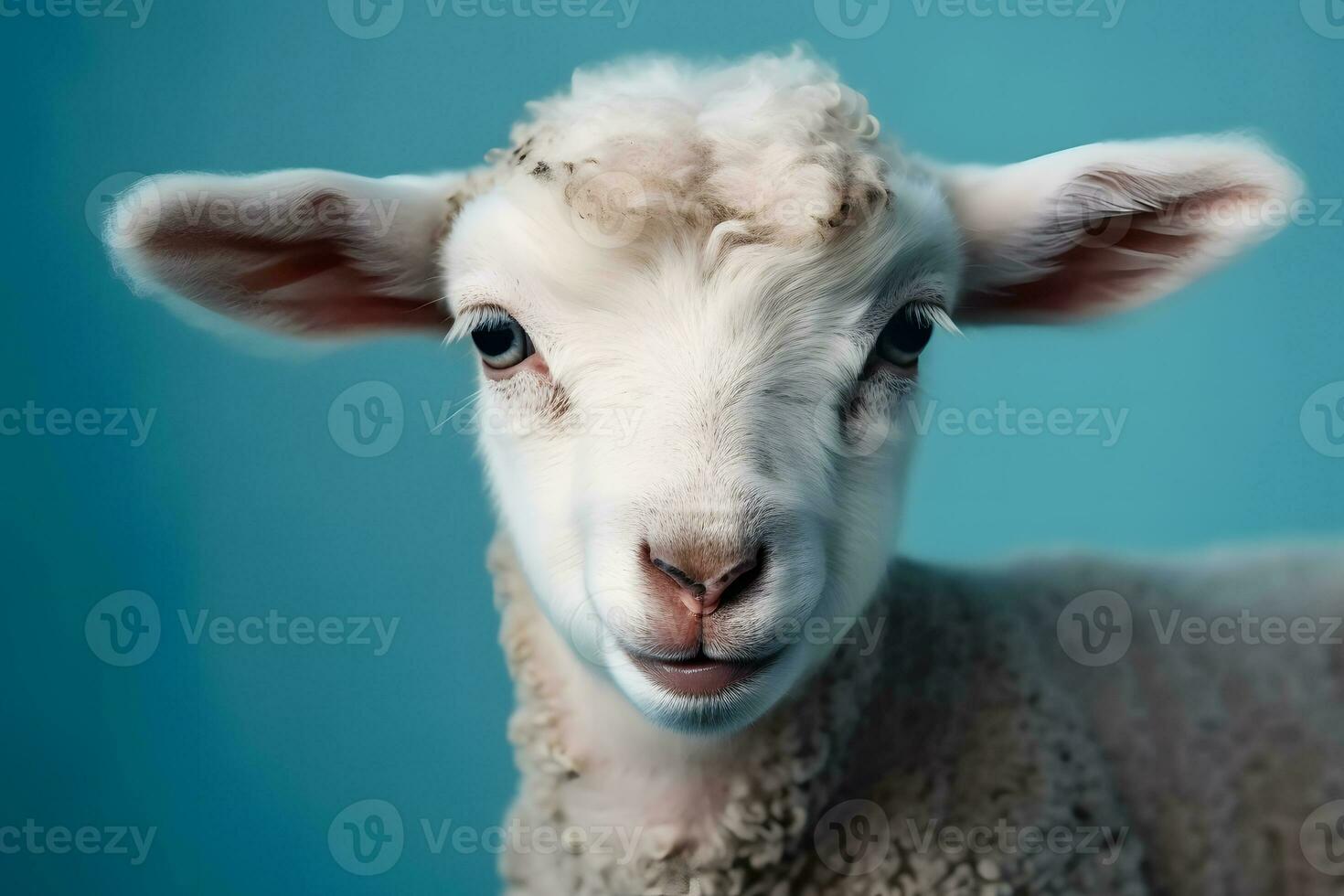 schattig wit schapen Aan een blauw achtergrond. neurale netwerk ai gegenereerd foto