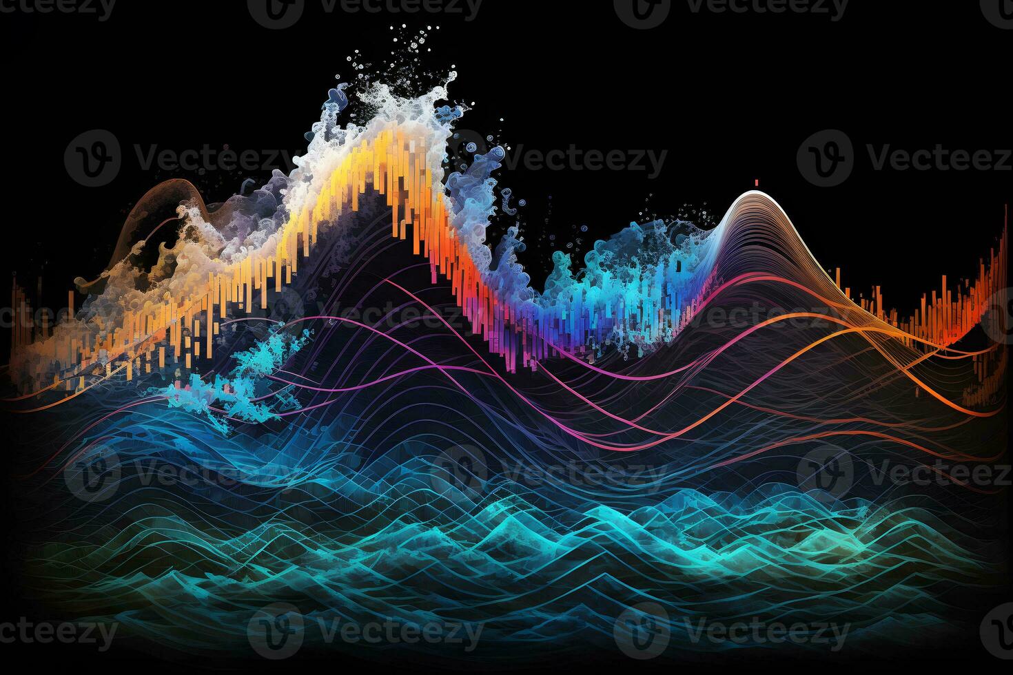 equalizer geluidsgolf regenboog achtergrond. neurale netwerk ai gegenereerd foto