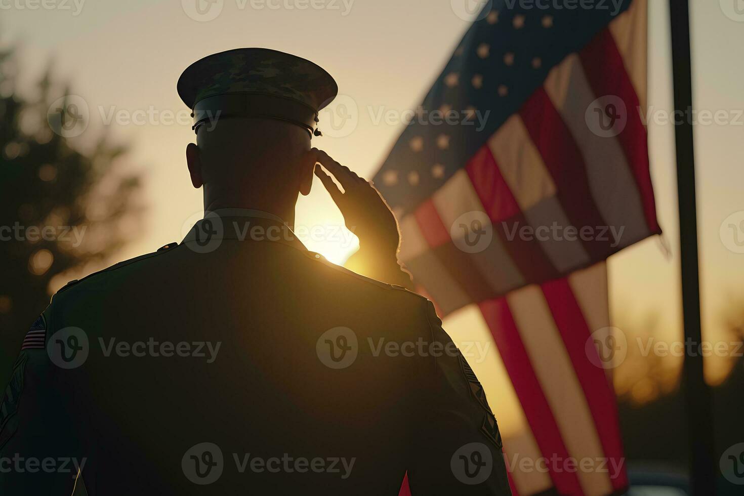 visie van een veteraan groeten de vlag van de Verenigde staten. neurale netwerk ai gegenereerd foto