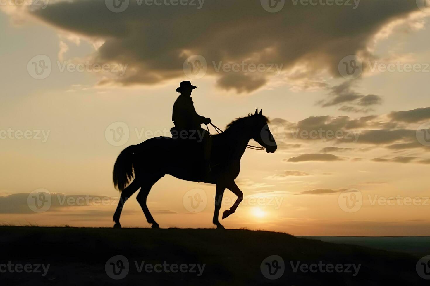 silhouet cowboy Aan paard. neurale netwerk ai gegenereerd foto