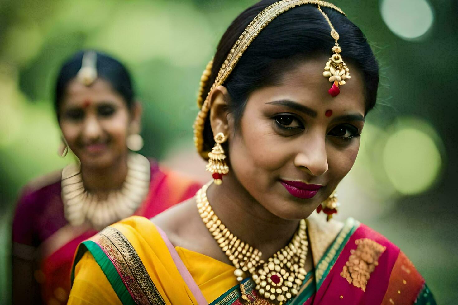 een vrouw in traditioneel Indisch kleding. ai-gegenereerd foto