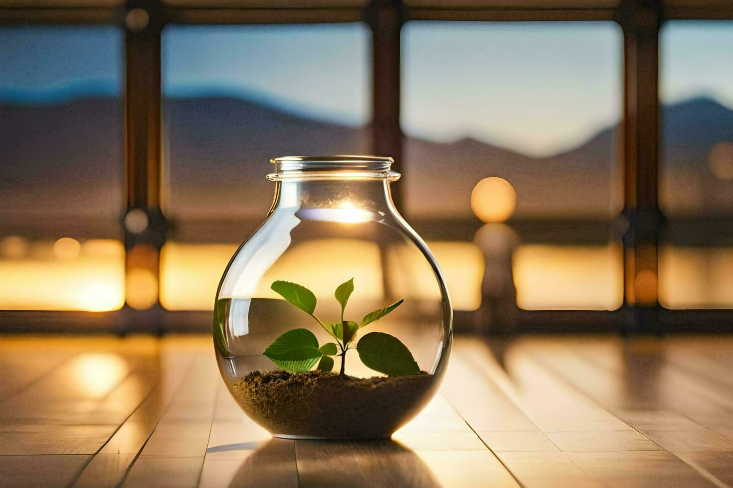 een fabriek in een glas kan. ai-gegenereerd foto