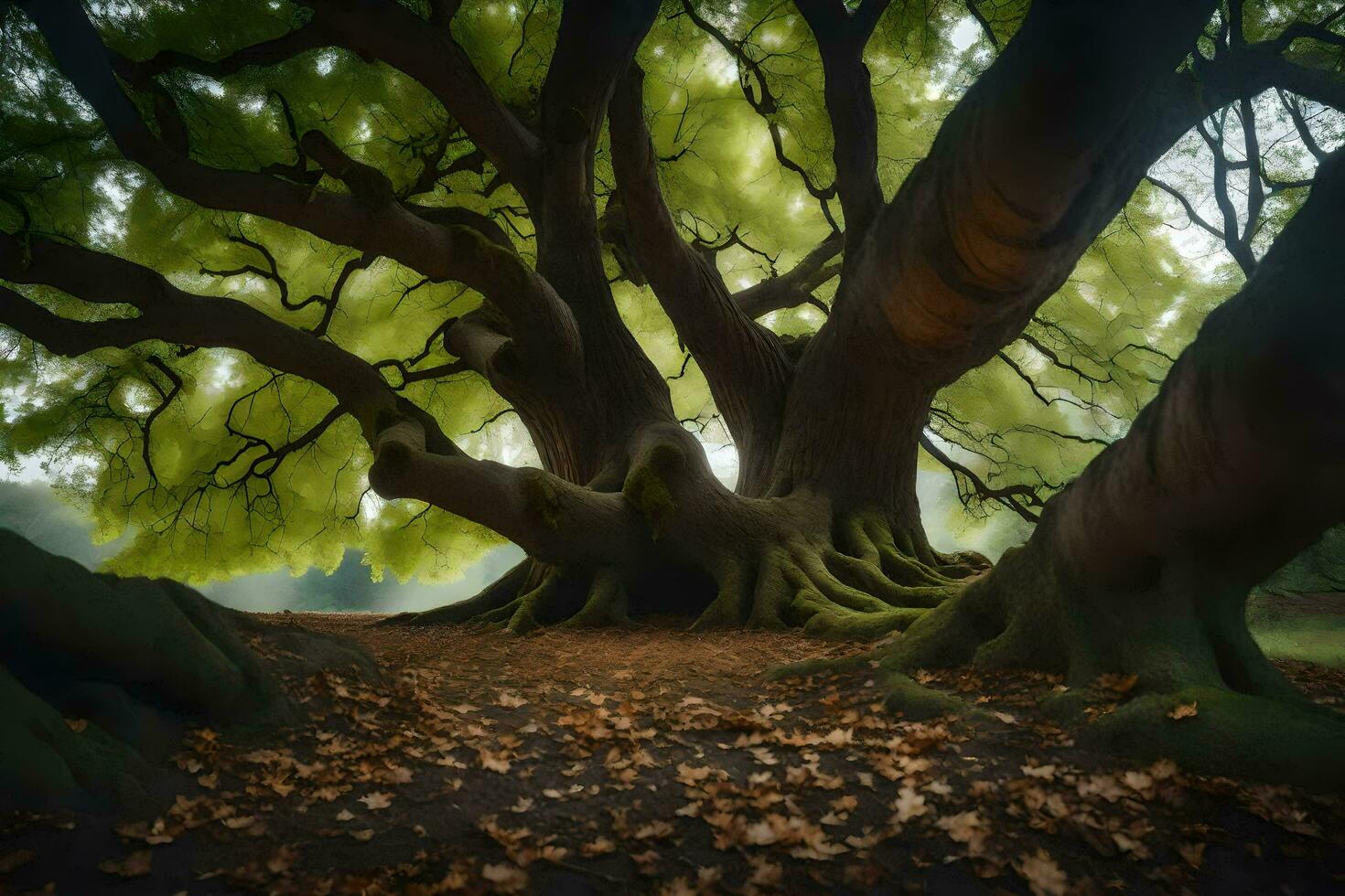 de reusachtig eik boom in de Woud. ai-gegenereerd foto