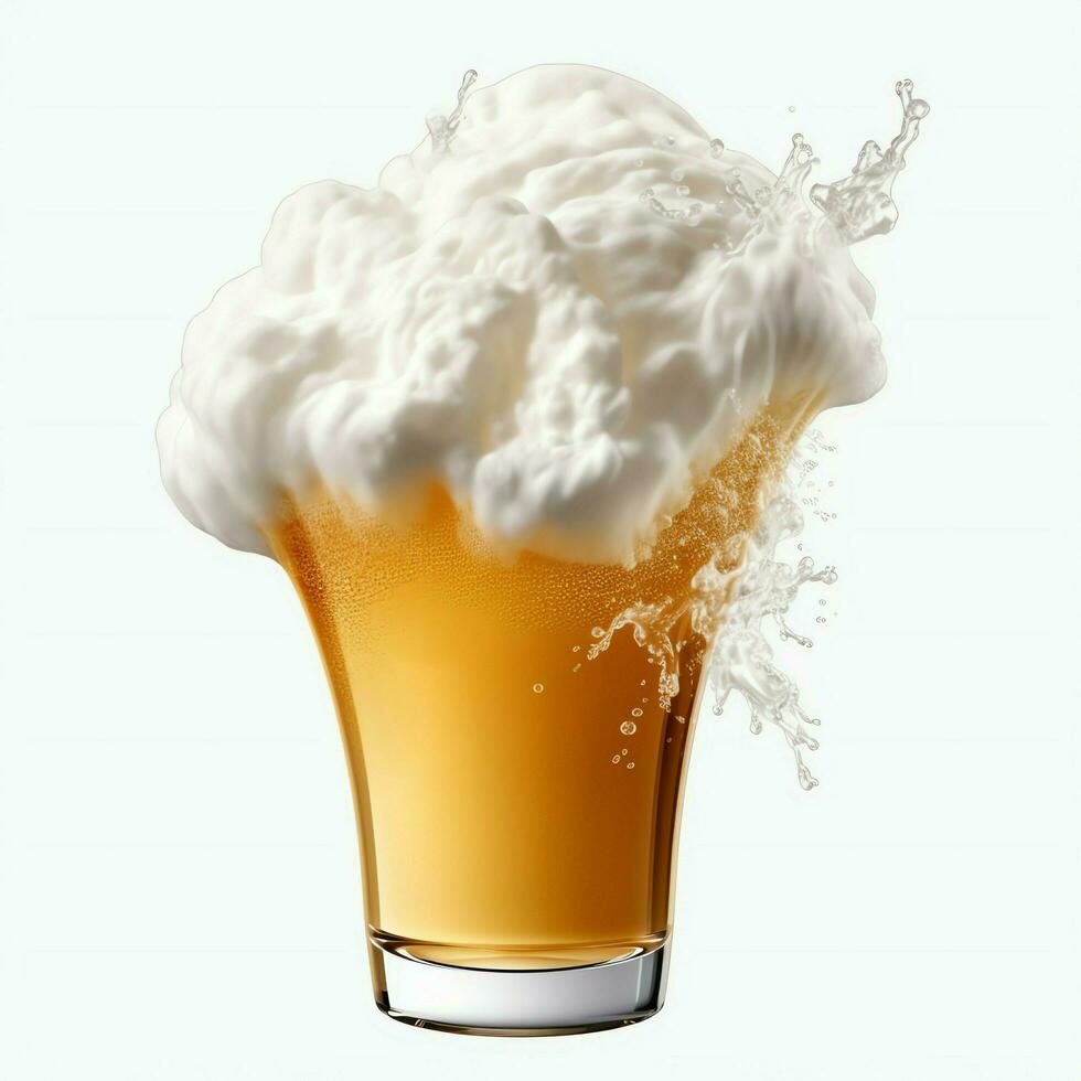 een glas van verkoudheid vers bier met pet van schuim. plons van schuim met smakelijk Amerikaans bier. bier dag concept door ai gegenereerd foto