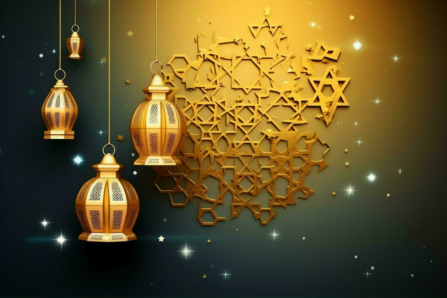 eid mubarak en Ramadan kareem groeten met Islamitisch lantaarn en moskee. eid al fitr achtergrond. eid al fitr achtergrond van venster concept door ai gegenereerd foto