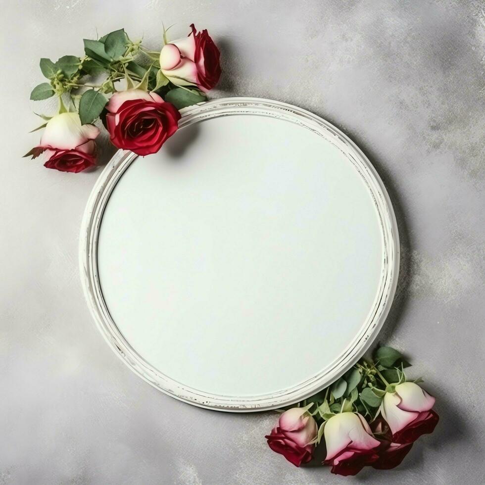 romantisch boeket van blanco bloemen roze bloesems met kopiëren ruimte. natuurlijk bloemen roos kader lay-out concept door ai gegenereerd foto