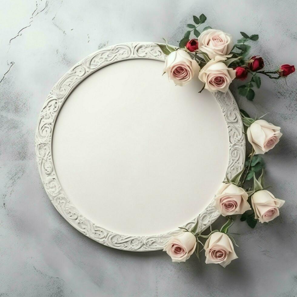 romantisch boeket van blanco bloemen roze bloesems met kopiëren ruimte. natuurlijk bloemen roos kader lay-out concept door ai gegenereerd foto