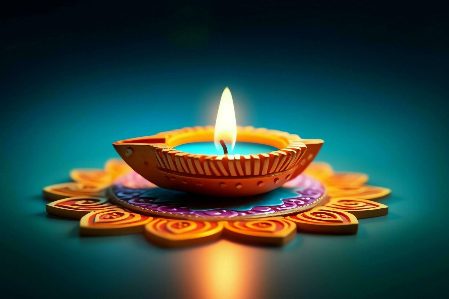 gelukkig diwali of deepavali traditioneel Indisch festival met klei diya olie lamp. Indisch Hindoe festival van licht symbool met kaars en licht. klei diya lamp lit gedurende diwali viering door ai gegenereerd foto