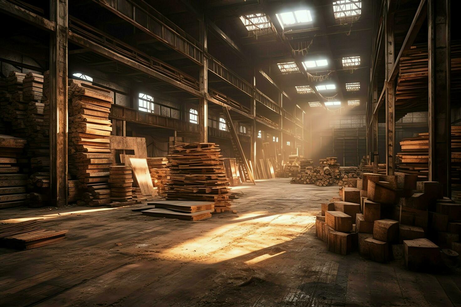 houten plank of bord in de timmerhout molen industrie. stack van logboeken en hout in de zagerij productie concept door ai gegenereerd foto