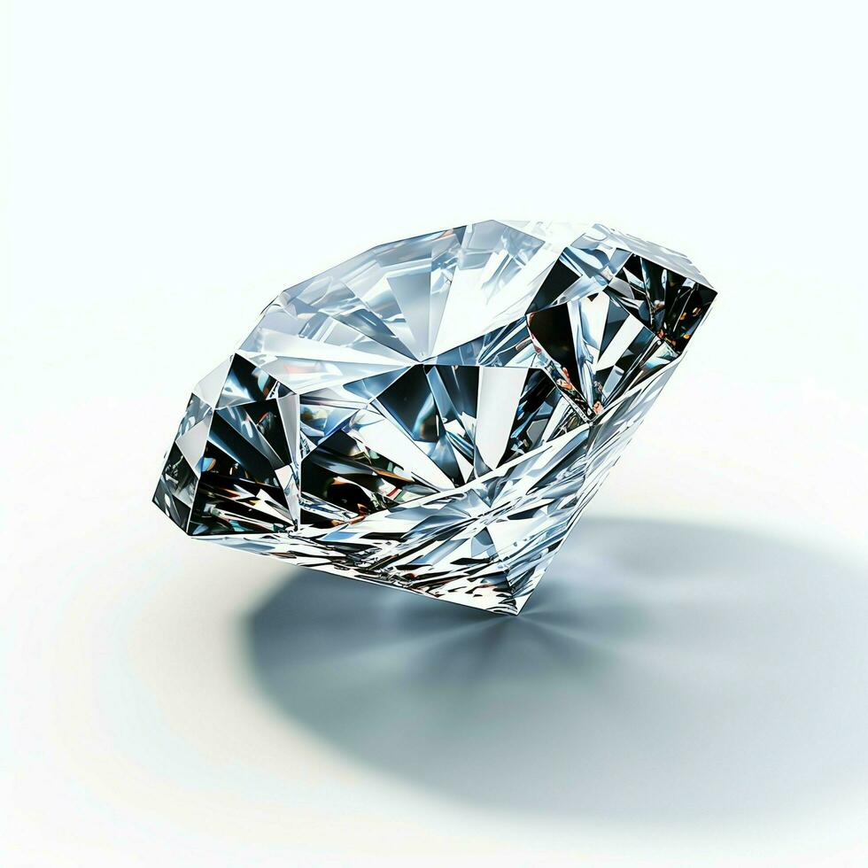 wit glimmend Doorzichtig groot diamant of mooi juweel geïsoleerd Aan wit oppervlak. oogverblindend klassiek diamant concept door ai gegenereerd foto
