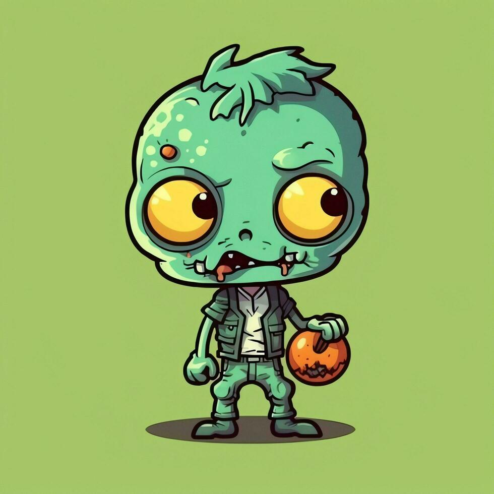 een griezelig zombie in tekenfilm stijl. een eng zombie opstanding en kruipen voor halloween viering. halloween concept door ai gegenereerd foto