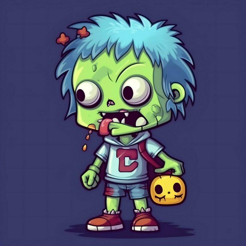 een griezelig zombie in tekenfilm stijl. een eng zombie opstanding en kruipen voor halloween viering. halloween concept door ai gegenereerd foto