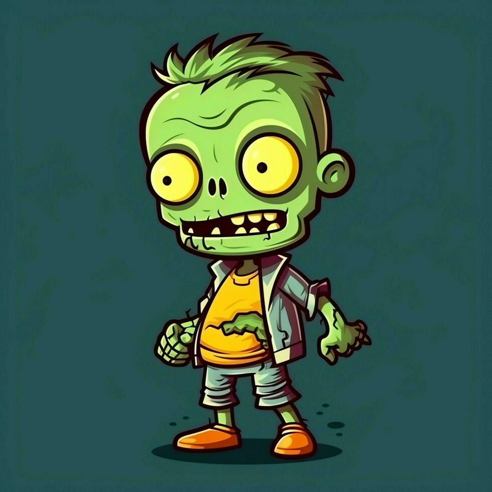 een griezelig zombie in tekenfilm stijl. een eng zombie opstanding en kruipen voor halloween viering. halloween concept door ai gegenereerd foto