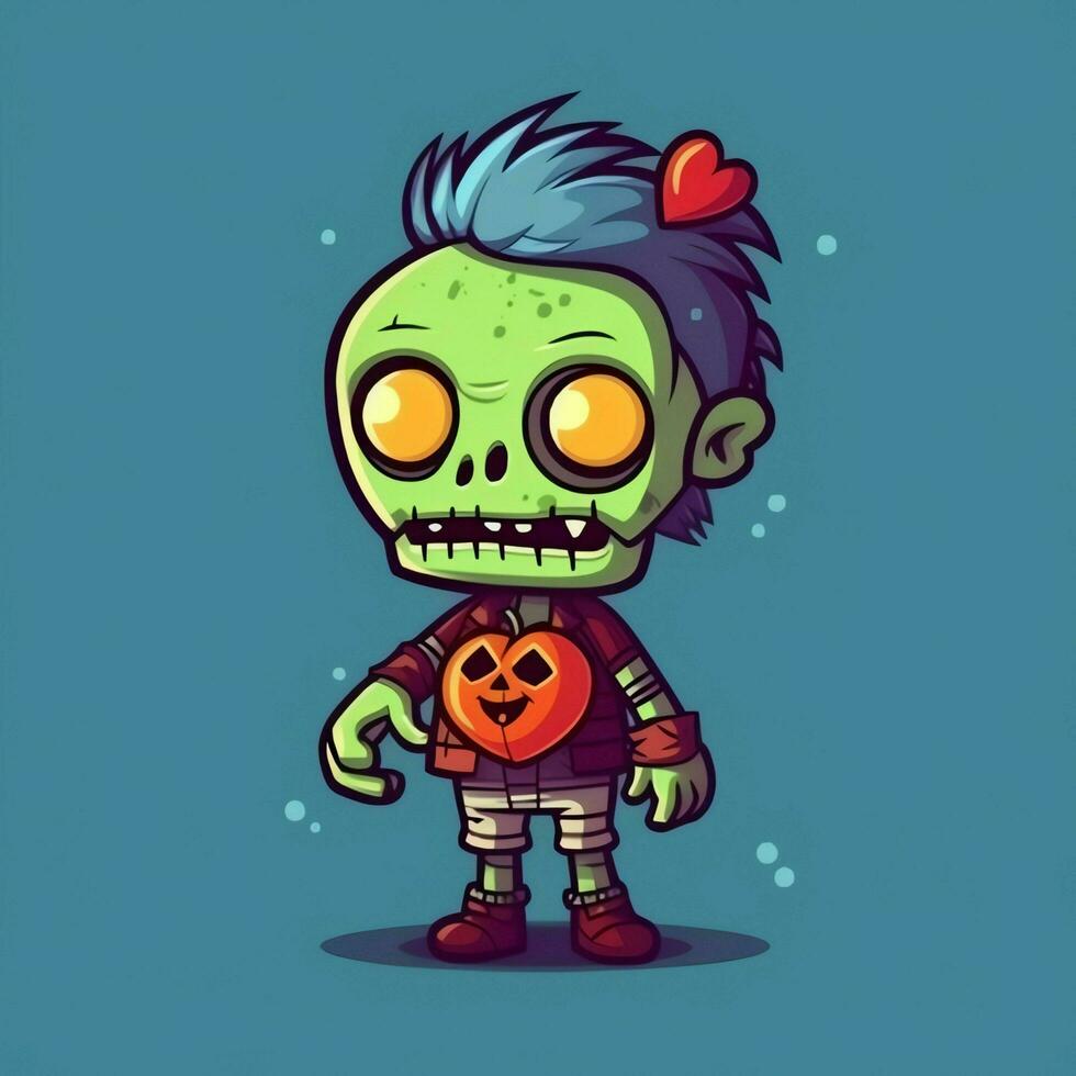 een griezelig zombie in tekenfilm stijl. een eng zombie opstanding en kruipen voor halloween viering. halloween concept door ai gegenereerd foto