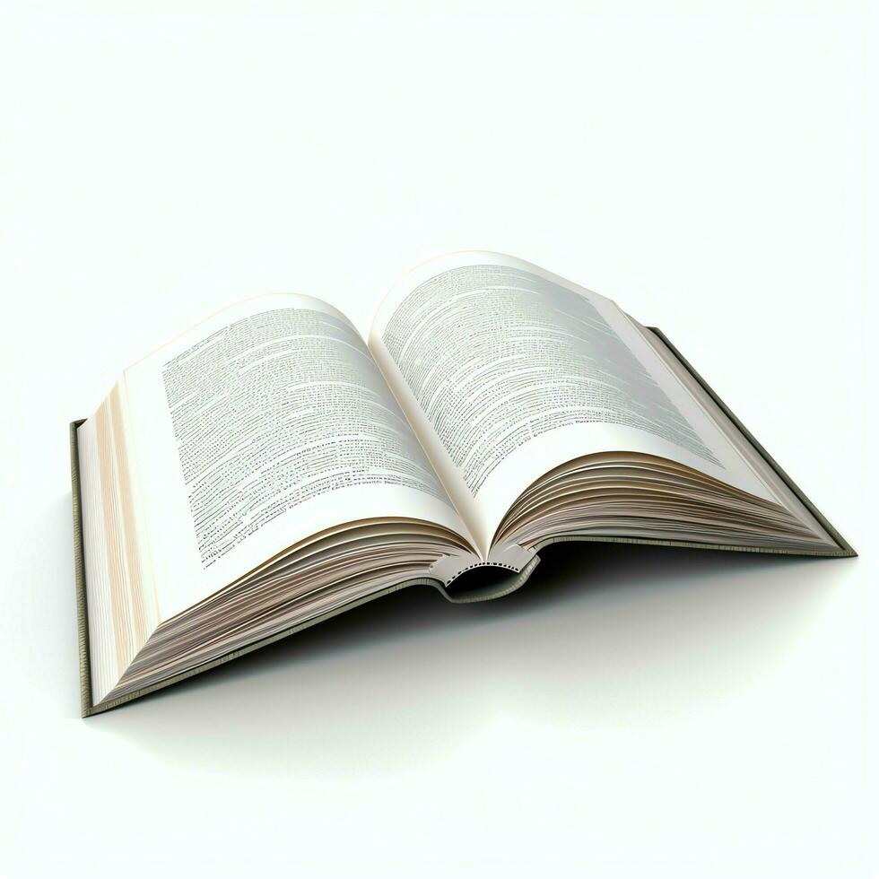 overhead visie van Open boek met leeg blanco wit Pagina's. notitieboekje samenstelling voor catalogus, tijdschriften concept door ai gegenereerd foto