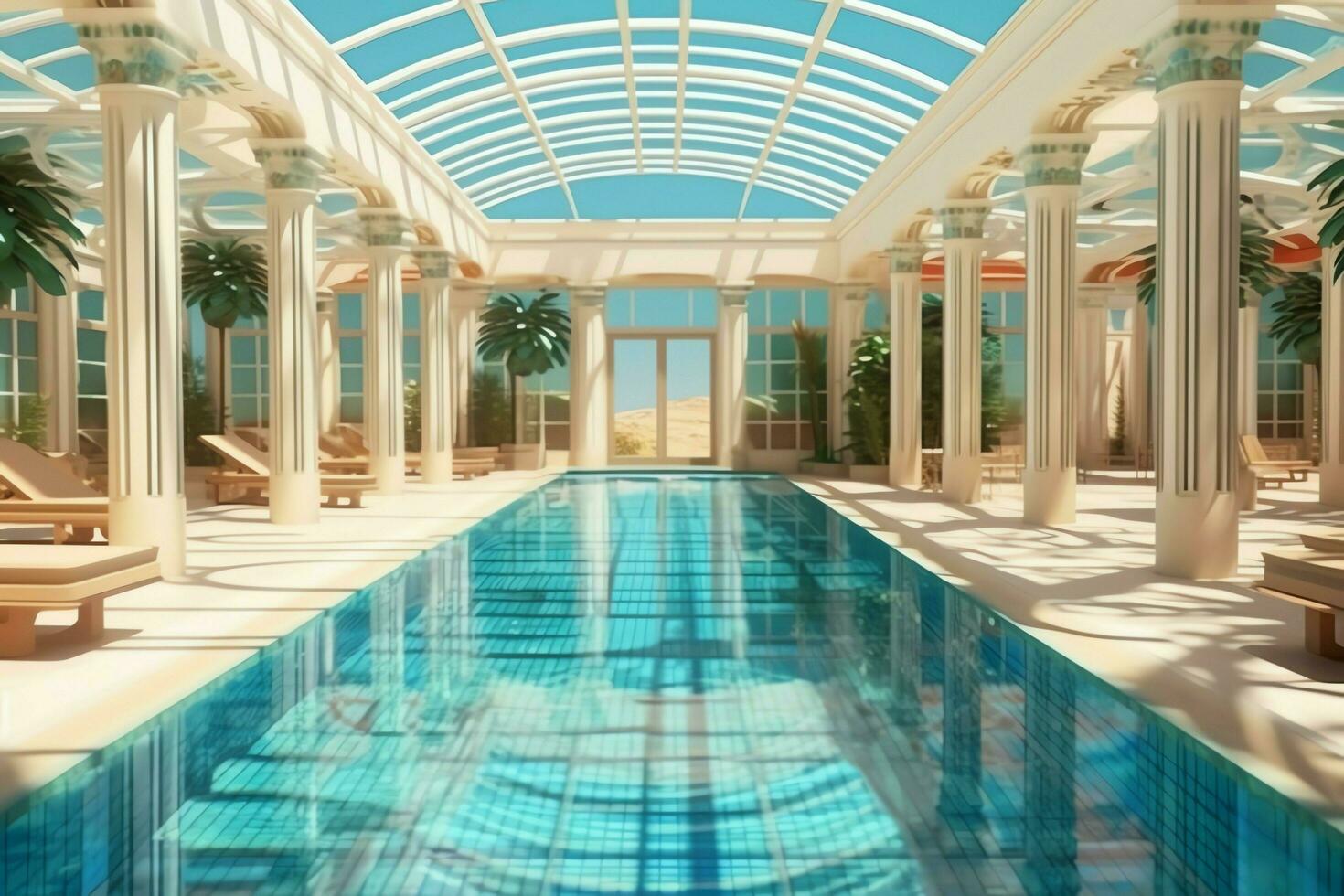 mooi buitenshuis zwemmen zwembad in luxe hotel toevlucht met blauw lucht voor vrije tijd kom tot rust en vakantie concept door ai gegenereerd foto