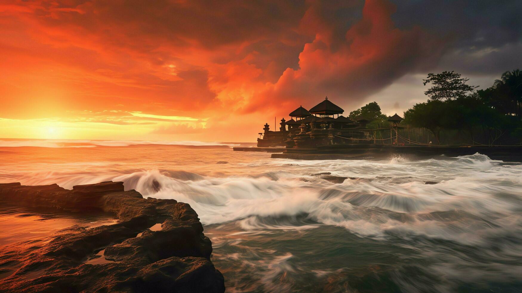 oude pura ulun danu bratan, besakih of beroemd Hindoe tempel en toerist in Bali eiland Bij zonsopkomst concept door ai gegenereerd foto