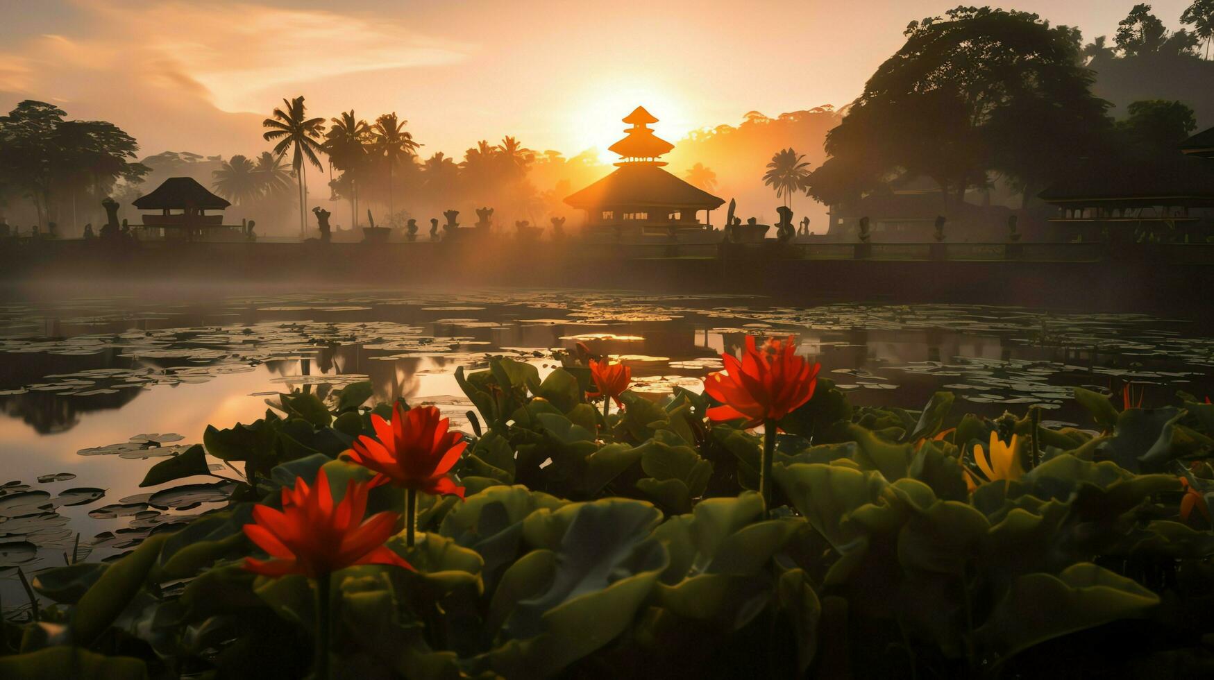 oude pura ulun danu bratan, besakih of beroemd Hindoe tempel en toerist in Bali eiland Bij zonsopkomst concept door ai gegenereerd foto