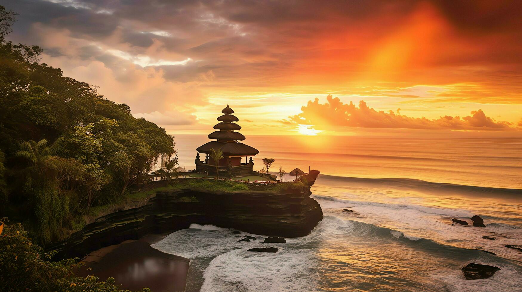 oude pura ulun danu bratan, besakih of beroemd Hindoe tempel en toerist in Bali eiland Bij zonsopkomst concept door ai gegenereerd foto