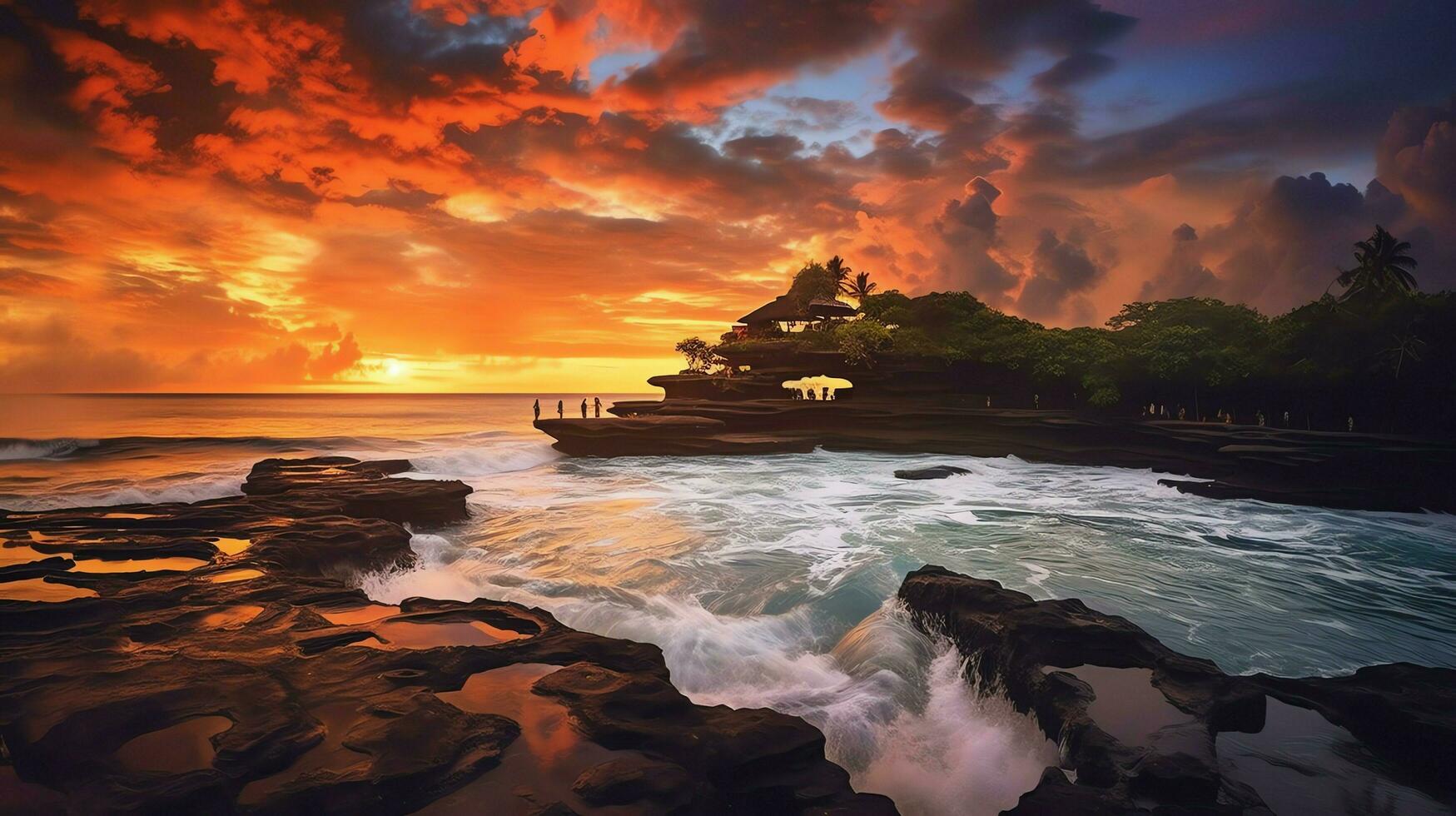 oude pura ulun danu bratan, besakih of beroemd Hindoe tempel en toerist in Bali eiland Bij zonsopkomst concept door ai gegenereerd foto