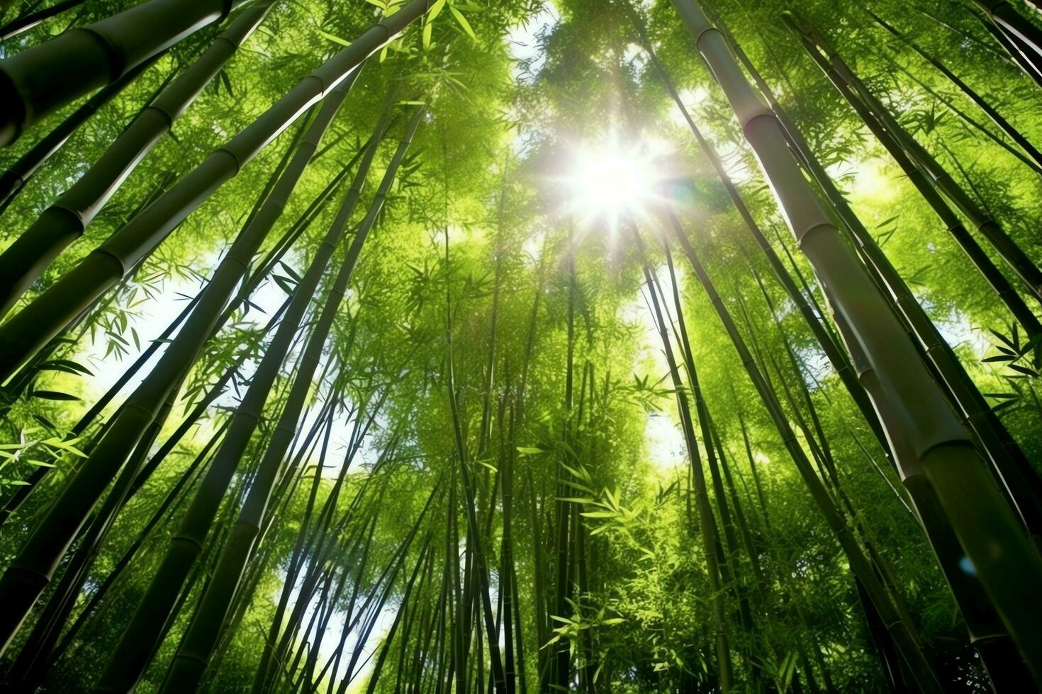 visie van botanisch groen bamboe tropisch Woud in daglicht. oosters bamboe bosje in China Japans concept door ai gegenereerd foto