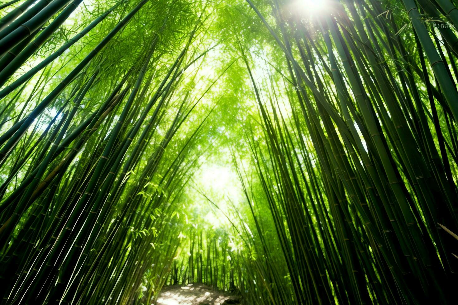 visie van botanisch groen bamboe tropisch Woud in daglicht. oosters bamboe bosje in China Japans concept door ai gegenereerd foto