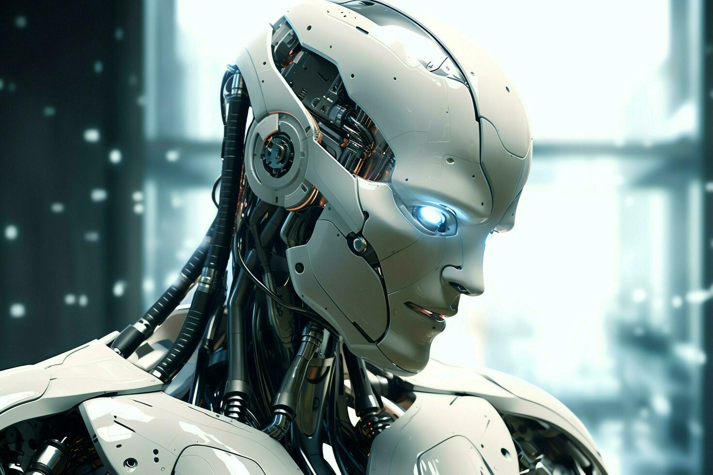 3d renderen technologie robotica gegevens analytics of futuristische cyborg met kunstmatig intelligentie- concept door ai gegenereerd foto