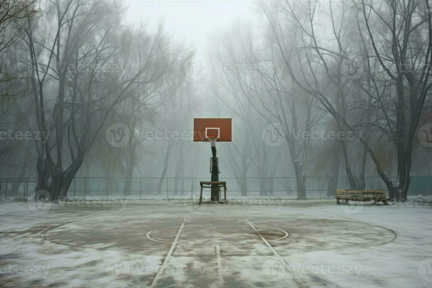 atletisch basketbal rechtbank buitenshuis winter. genereren ai foto