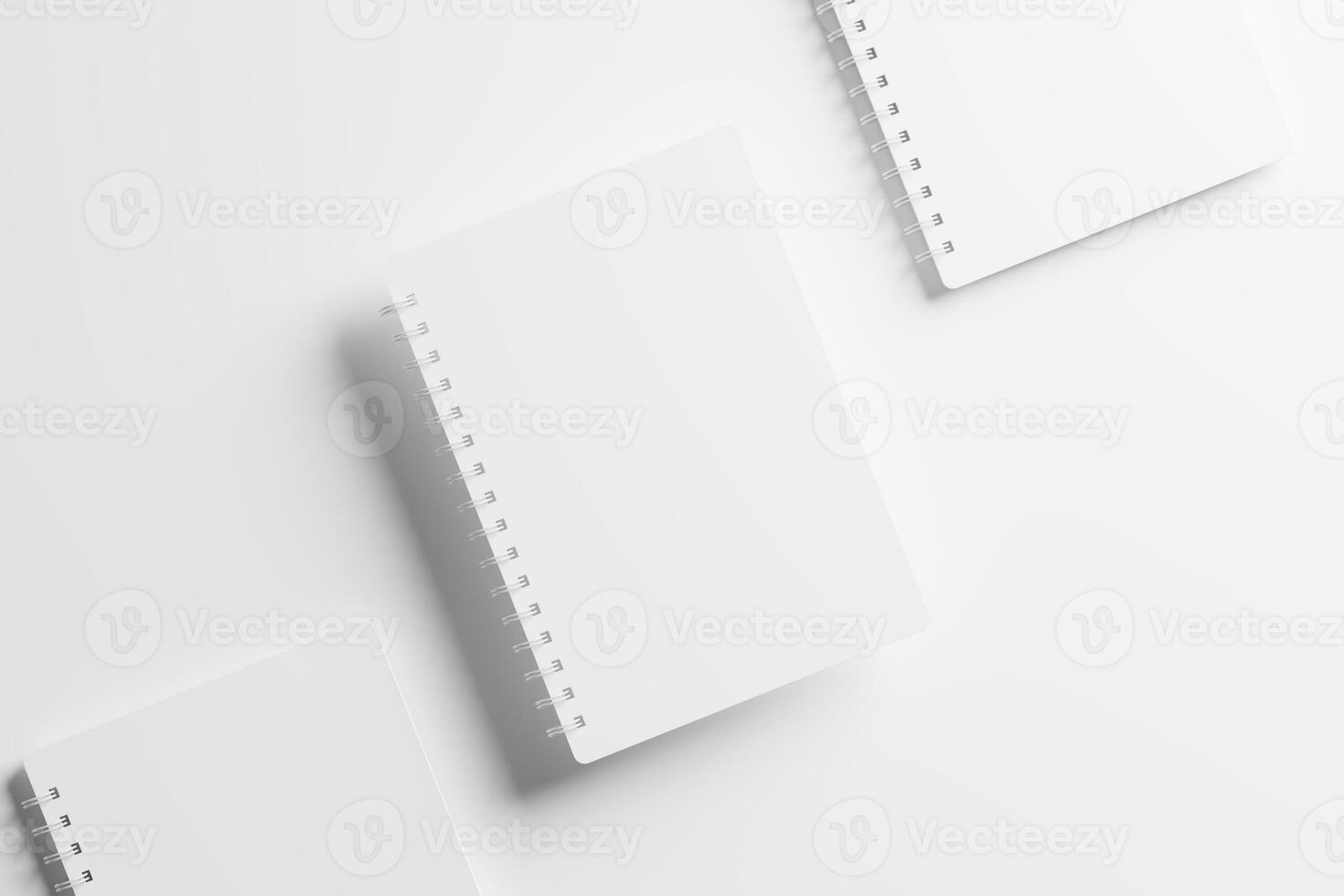 a4 a5 afgeronde hoek spiraal notitieboekje 3d renderen wit blanco mockup foto