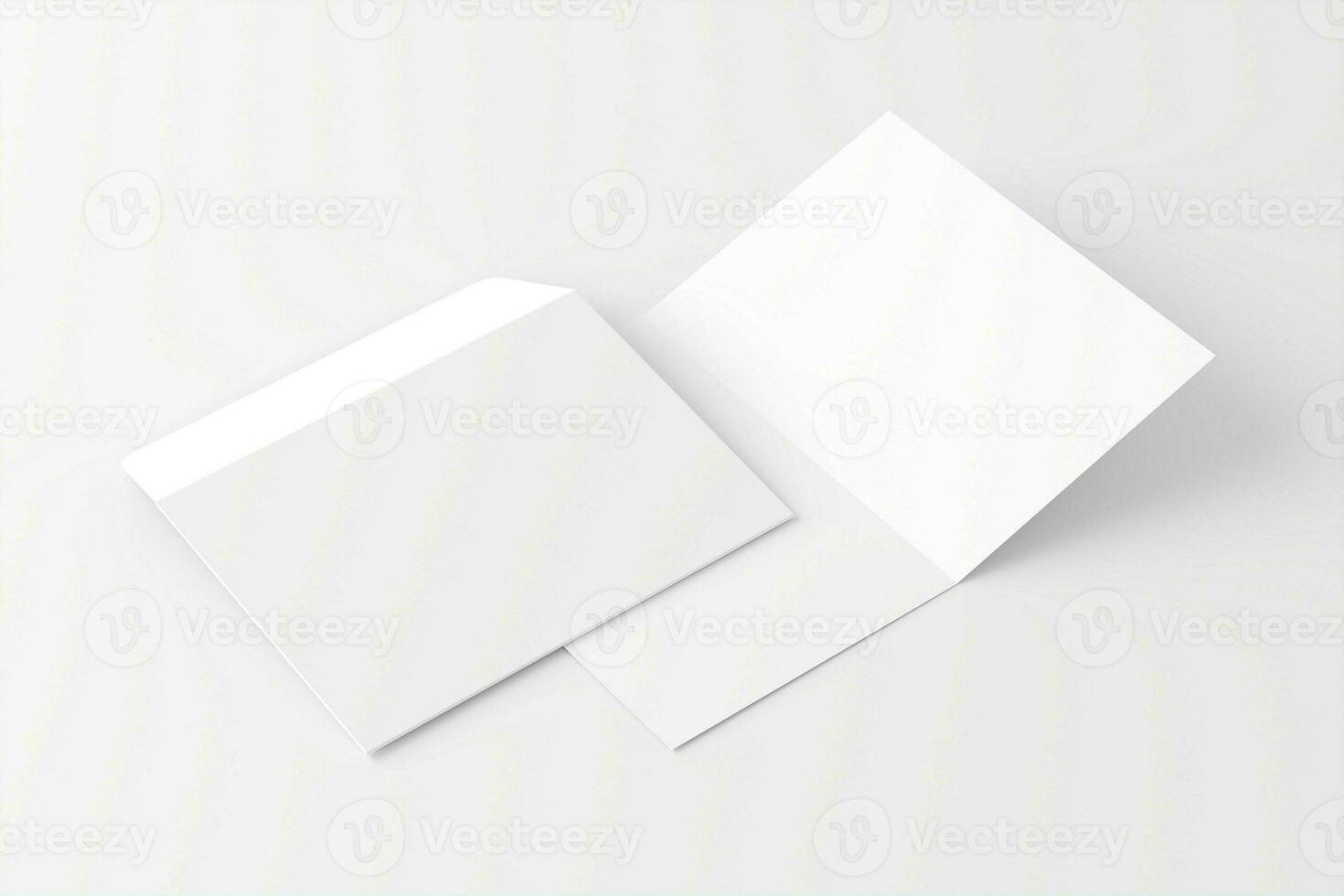 a4 a5 gevouwen uitnodiging kaart met envelop 3d renderen wit blanco mockup foto