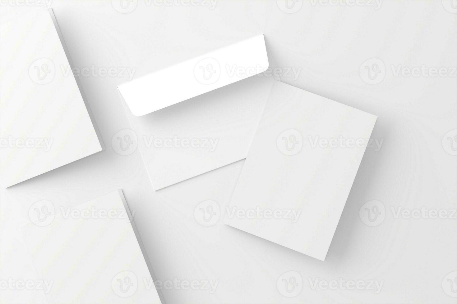 a4 a5 gevouwen uitnodiging kaart met envelop 3d renderen wit blanco mockup foto