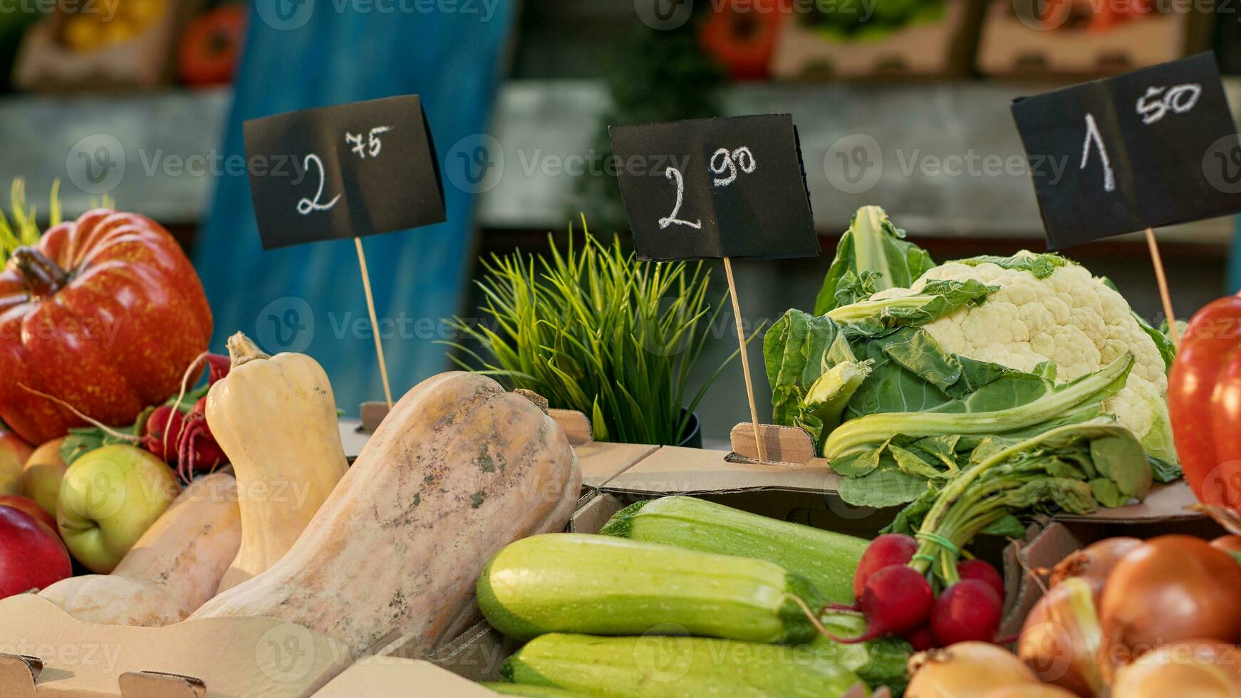 natuurlijk biologisch fruit en groenten Aan boeren markt teller foto