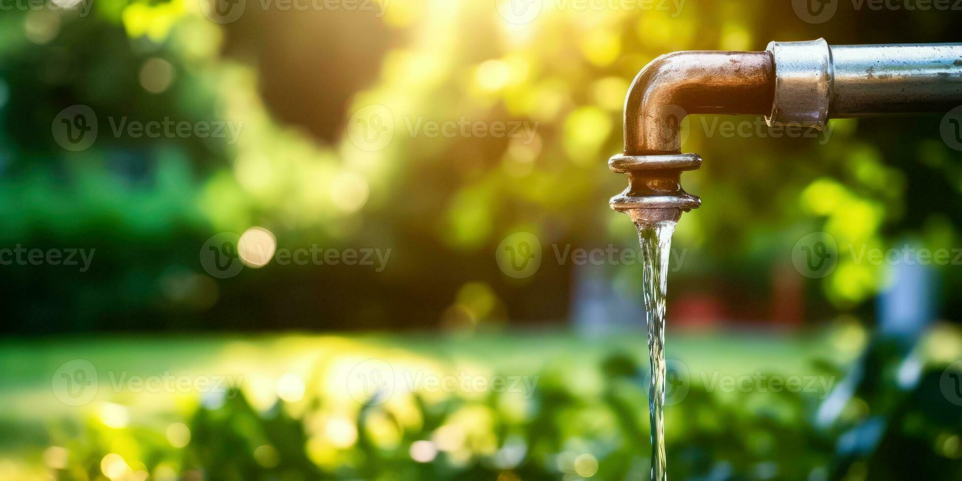 water giet van een kraan tegen de backdrop van natuur - generatief ai foto