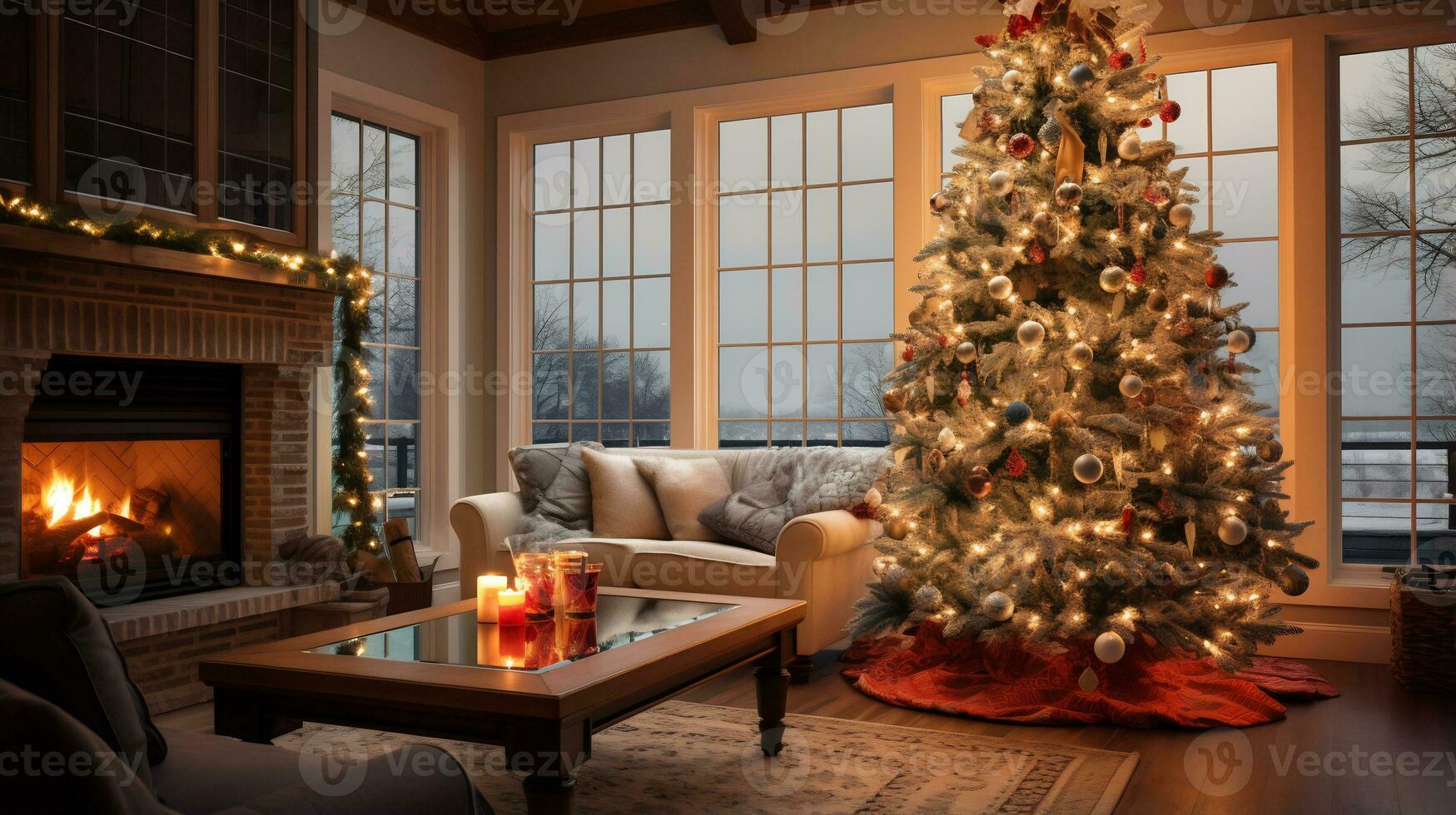 prachtig versierd Kerstmis boom ai generatief foto