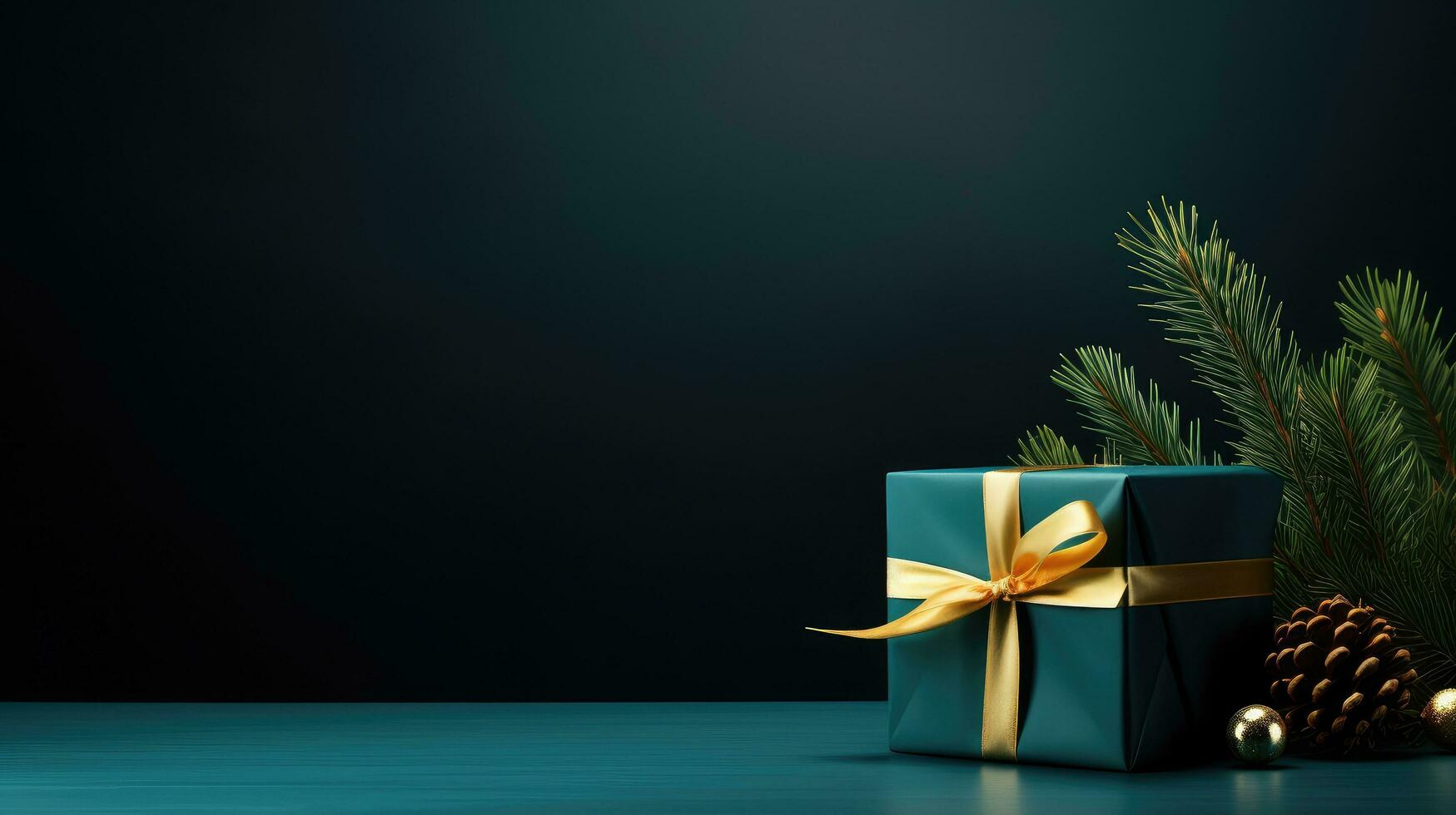 feestelijk Kerstmis en nieuw jaar geschenk doos met gebonden lint en boog foto