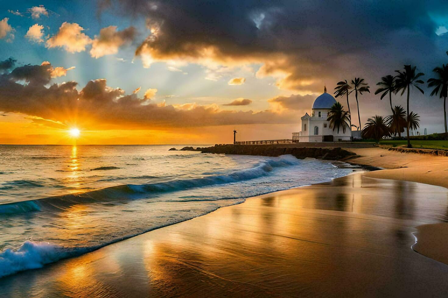 de zonsondergang Aan de strand in puerto rico. ai-gegenereerd foto