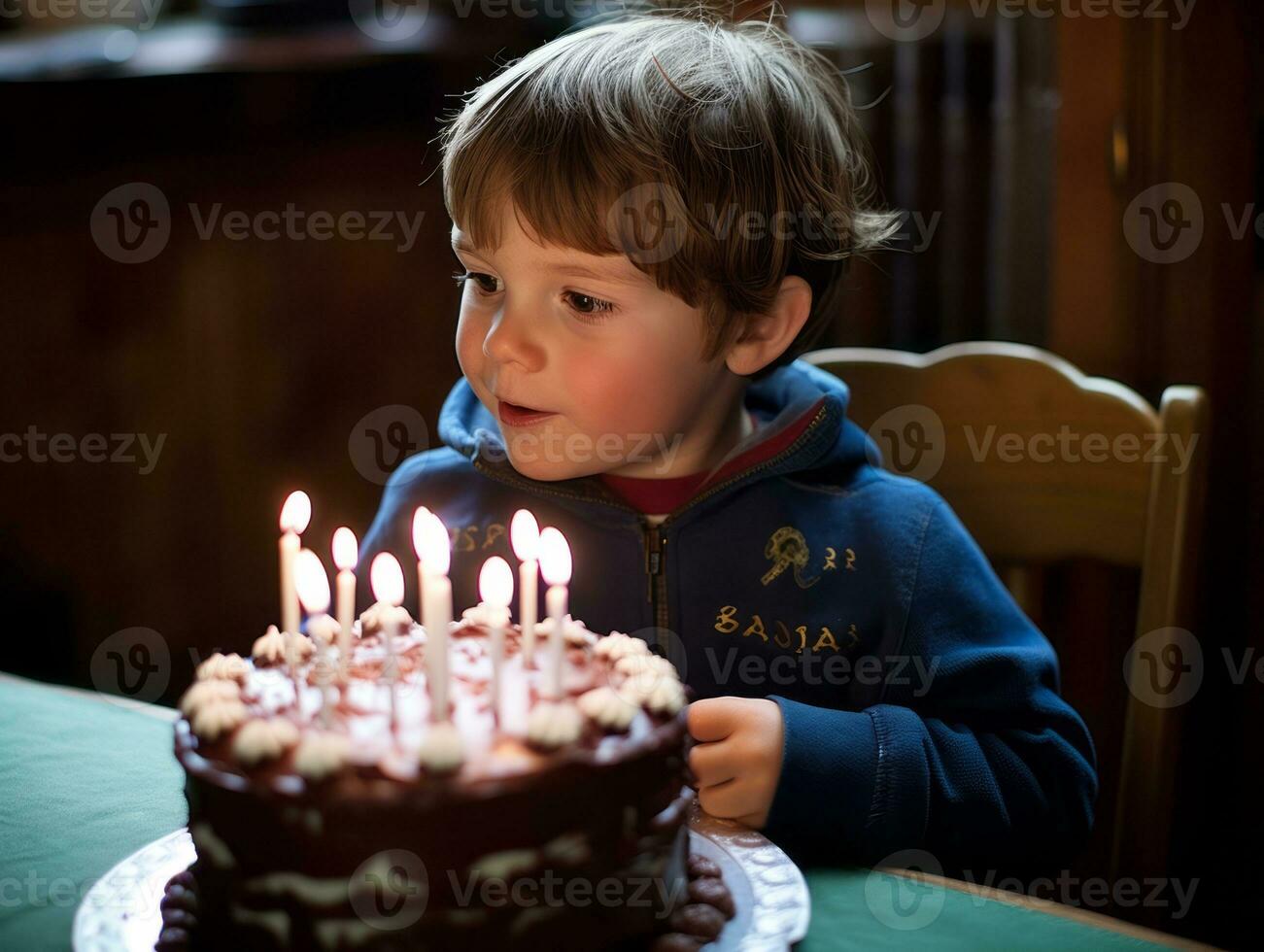 kind blazen uit de kaarsen Aan hun verjaardag taart ai generatief foto