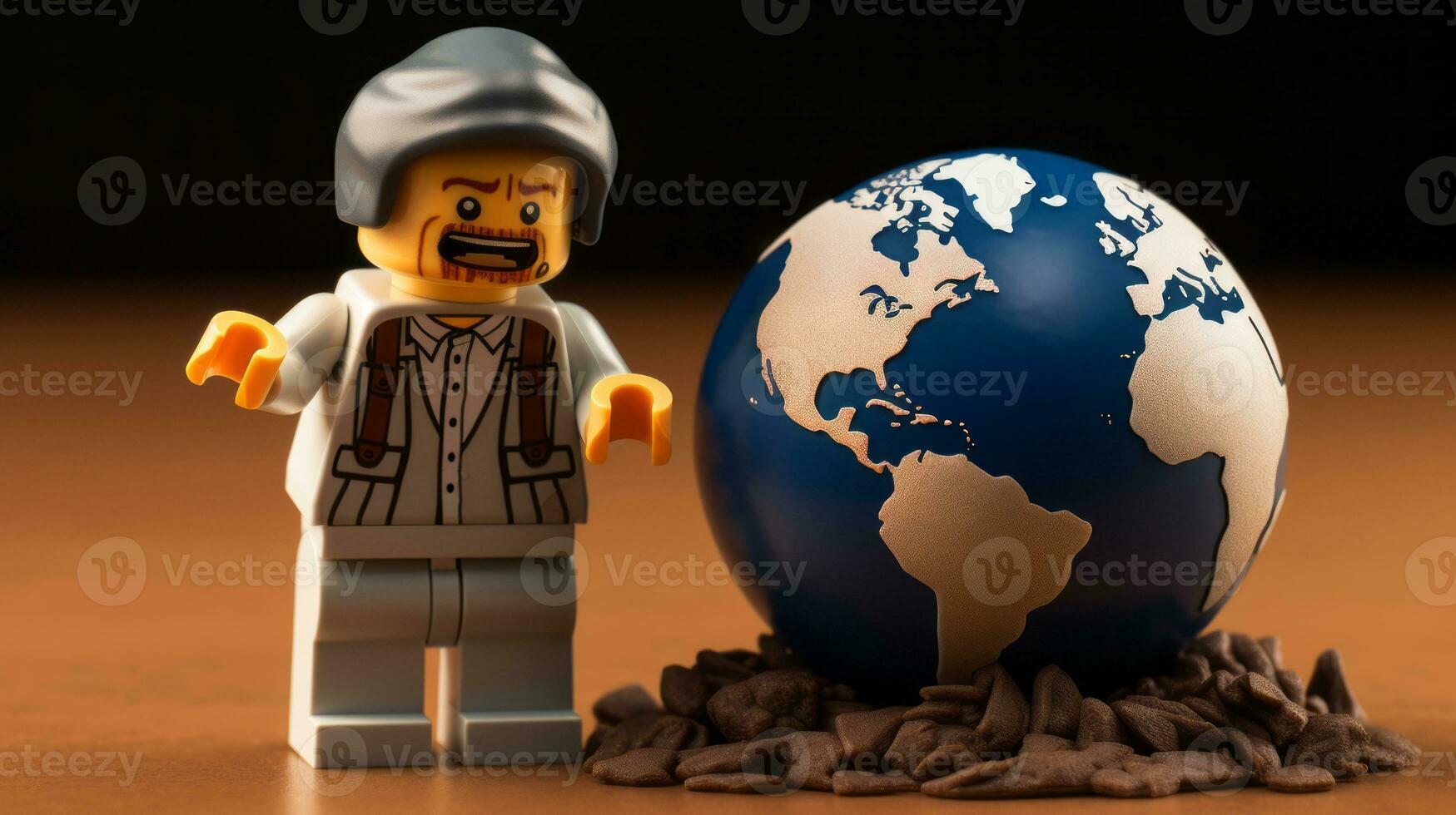 Lego karakter verkennen een episch Lego wereld ai generatief foto