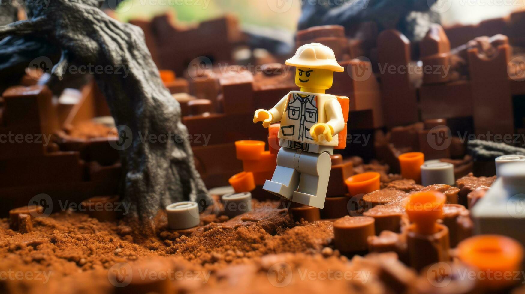 Lego karakter verkennen een episch Lego wereld ai generatief foto