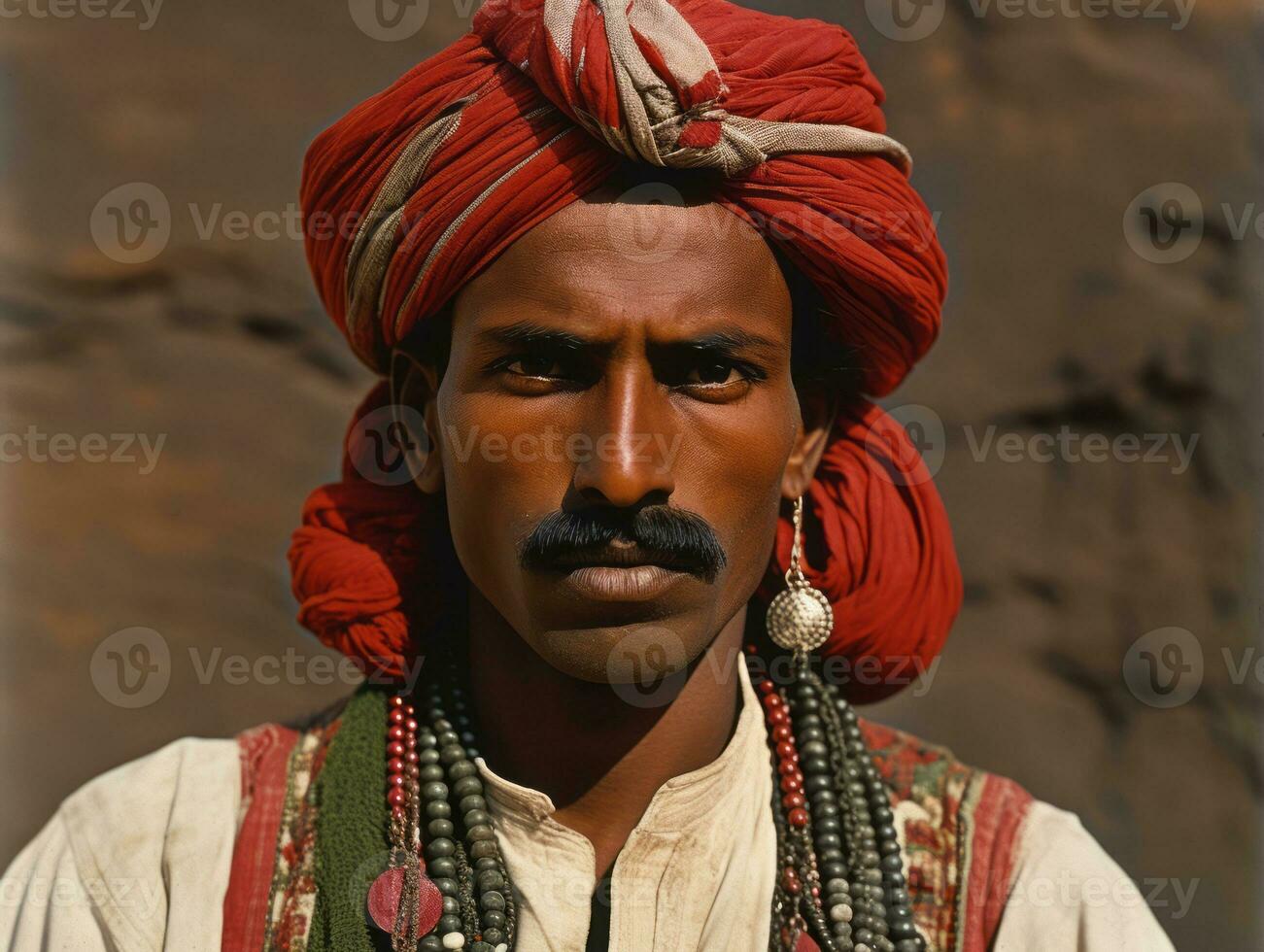 oud gekleurde foto van een Indisch Mens van de vroeg jaren 1900 ai generatief