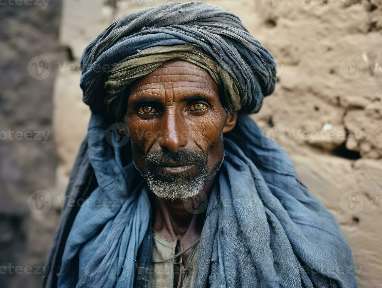 oud gekleurde foto van een Indisch Mens van de vroeg jaren 1900 ai generatief