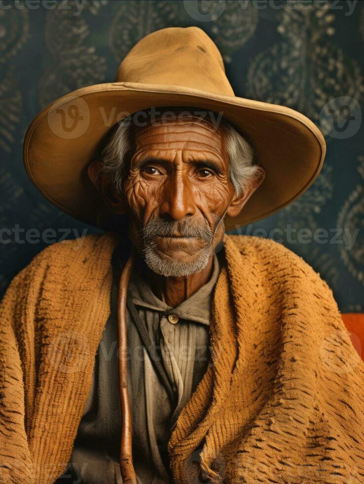 oud gekleurde foto van een Mexicaans Mens van de vroeg jaren 1900 ai generatief