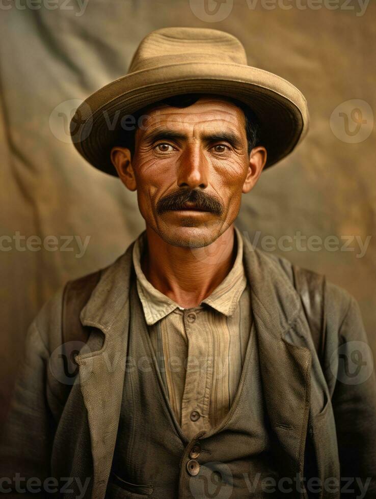 oud gekleurde foto van een Mexicaans Mens van de vroeg jaren 1900 ai generatief