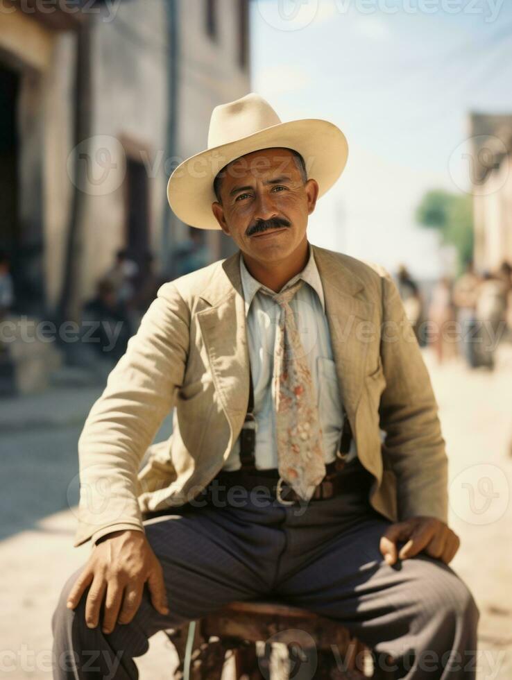 oud gekleurde foto van een Mexicaans Mens van de vroeg jaren 1900 ai generatief