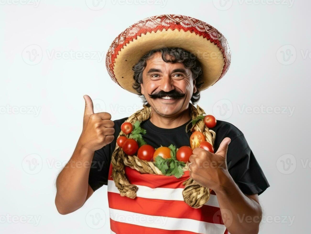 Mexicaans Mens in speels houding Aan wit achtergrond ai generatief foto