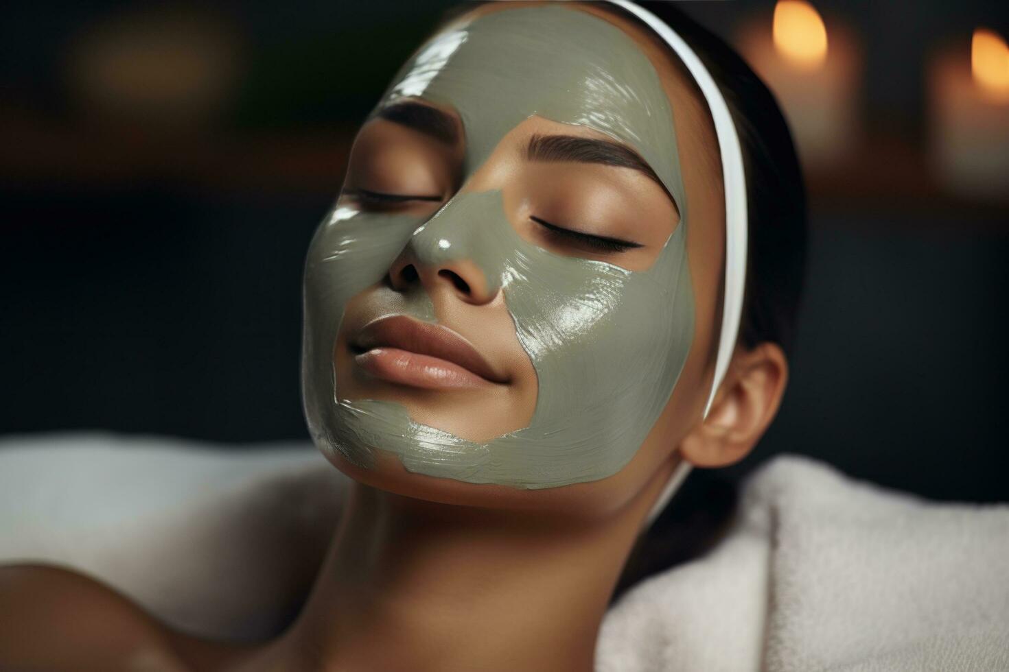 een vrouw krijgen een gelaats masker behandeling Bij een schoonheid salon foto