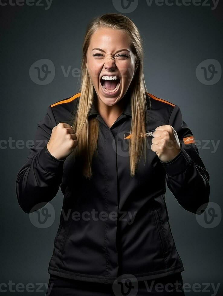 jong Europese vrouw gekleed in sportkleding duidelijk actief en vol van energie ai generatief foto