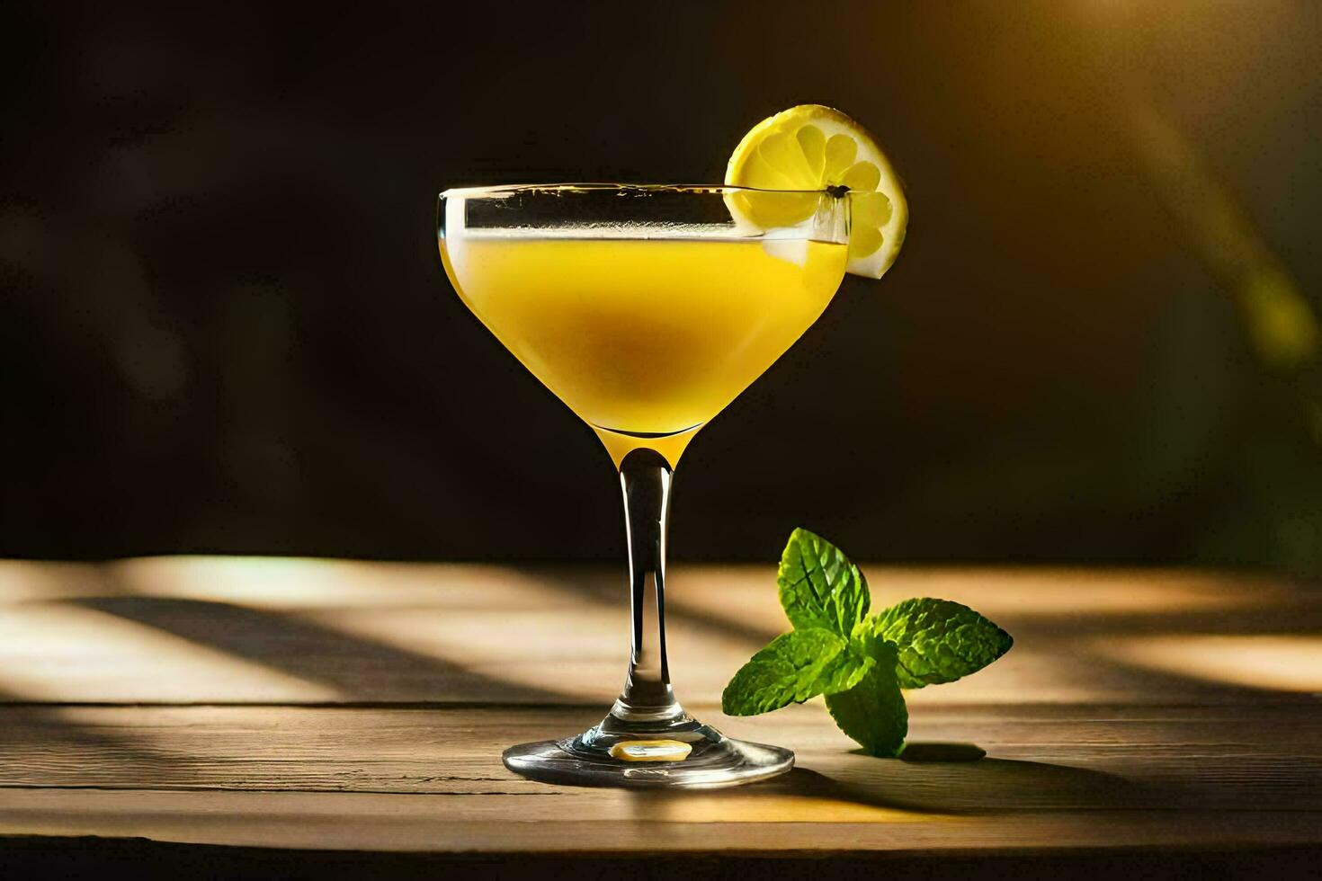 cocktail met citroen en munt Aan een houten tafel. ai-gegenereerd foto
