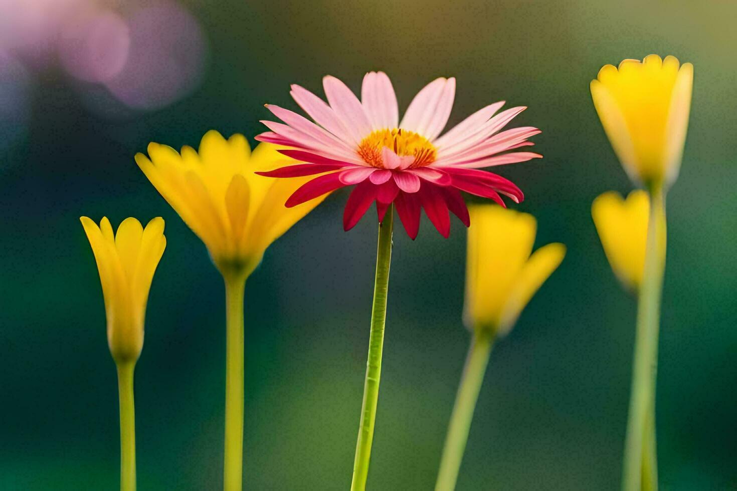 een groep van geel en roze bloemen. ai-gegenereerd foto